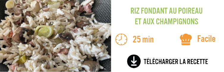 Riz fondant au poireau et aux champignons